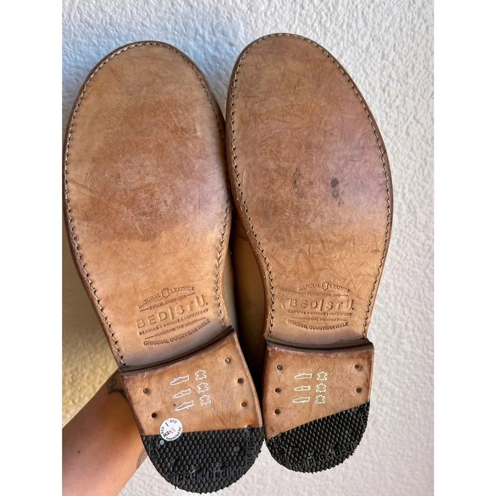 BED|STU Beige Leather Loafers with Metal Bit